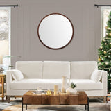 Hausen 31.5" Mid-Century Modern Round Accent Wall Mirror, Brown Walnut Wood & Veneer B2719P246002