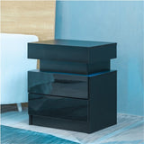 ZNTS LED Nightstand Modern Black Nightstand with Led Lights Wood Led Bedside Table Nightstand with 2 High 52422829