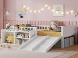 Twin Size Low Loft Bed for Kids with Slide, Movable Bookshelf Storage, Guardrails, Low Loft Bed W2593P437109
