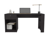 Computer Desk, 1 Drawer, 2 Shelves, Black B097P262381