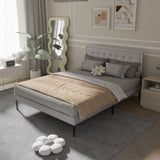 Iron Platform Bed Frame with Wooden slats support & Upholstered Headboard - Grey W2992P233436
