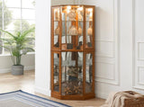 6 Shelf Corner Curio Display Cabinet with Lights, Mirrors and Adjustable Shelves, Oak W1693P165029