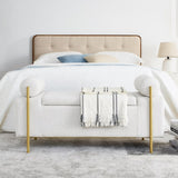 Elegant Upholstered Linen Storage Bench with Cylindrical Arms and Iron Legs for Hallway Living Room W487128010