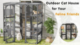 Outdoor Cat House, DIY Cat Enclosure, Cat Catio with Double Enter Doors, 62.8"L x 32.2"W x68.5"H N719P283198R