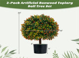 2-Pack 22" Artificial Topiary Ball Tree - 15" Boxwood BallsOrange Fruits, PE/PVCCement, 80983090