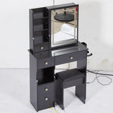 29.2" Small Size Left Drawer Desktop Vanity Table Cushioned Stool, 2 AC2 USB Power Station, Hair W3258P291627