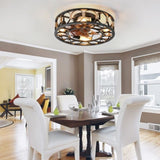 Caged Ceiling Fan with Lights Remote Control, Low Profile Flush Mount Farmhouse Modern Ceiling fans, W1340103796