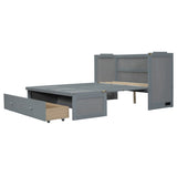 Full Size Murphy Bed with USB Port and a Large Drawer, Gray N708P205903E