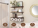 2 in 1 Floating Shelves with Storage Basket, Sturdy Paulownia Wood Wall Shelves for Bathroom Living 04949736