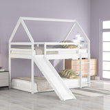 ZNTS Twin Size Bunk House Bed with Slide and Ladder,White 44811264