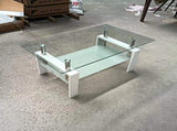 Tempered Clear Glass Coffee Table, 2-Layers Coffee Table Living Room Center Table W1718120236