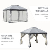 10' x 12' Outdoor Gazebo, Patio Gazebo Canopy Shelter w/ Double Vented Roof, Zippered Mesh W2225142547