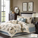 7 Piece Printed Cotton Twill Comforter Set Khaki Queen B03597224