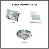 Full/Queen 5 Piece Cotton Floral Comforter Set with Throw Pillows B035128865