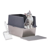 ZNTS XXL Stainless Steel Cat Litter Box with Lid, Extra Large Litter Pan with High Sides, Easy Cleaning, 13774354