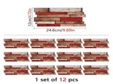 12-Piece Set of Retro Red Shaped Wood-Grain Self-Adhesive Wallpaper 85861440