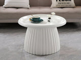 White Magnesium Oxide Fluted Pedestal Side Table 19.69" Diameter Round Accent Table W5351P486732