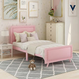 Wood Platform Bed Twin Bed Frame Mattress Foundation with Headboard and Wood Slat Support WF192440AAH