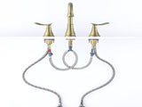 2-Handle 8 inch Widespread Bathroom Sink Faucet Brushed Gold Lavatory Faucet 3 Hole 360&deg Swivel 46793622