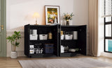 TREXM 4 Wavy Doors Ample Storage Space Sideboard with Adjustable Shelves and Retro Copper Handles N715P183992B