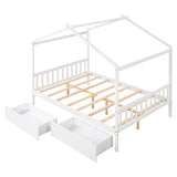 Full Size House Platform Bed with Two Drawers,Headboard and Footboard,Roof Design,White WF292923AAK