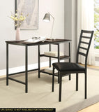 Black Finish 2-Piece Writing Desk Set with Chair Industrial Style Metal Frame Faux Leather B011P182511