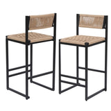 Kitchen Bar Stools with Footrest Set of 2 Paper Rope Weave Dining Chairs Counter Height Barstool W1757P254841