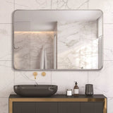 30x40 Inch Silver Metal Framed Rectangular Rectangular Bathrrom Mirror for Wall. W2203P303038