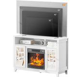 Modern White Embossed Fireplace Media Console, Twin Mirror Doors for 18" Fireplace Insert 70968355