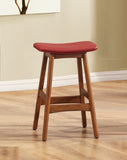 Solid Wood Walnut Finish Counter Height Stools Set of 2 Red Faux Leather Seat Mid-Century Modern B011P172708