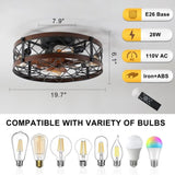 (Amazon No Listing)Caged Ceiling Fans with Lights Black, 20 inch Flush Mount Ceiling Fan Light, W1340103794