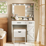 Farmhouse Makeup Vanity Desk with Mirror and Lights, 3 Lighting Modes, Vanity Set with Stool, N704P210506K