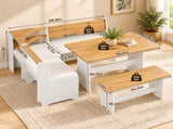 Dining Table Set with Corner Nook Bench, 59.1" L x 46.1" W x 30.7" H, Melamine MDF & PU Upholstery, 26892431
