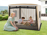 Brown Kids Wooden Sandbox with Waterproof Canopy, Built-in Seats & Storage 61201744