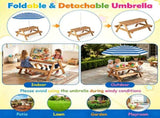 3-in-1 Kids Picnic Table with Adjustable Umbrella, Fir Wood Outdoor Activity Table Set with 27708092