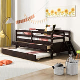 ZNTS Low Loft Bed Twin Size with Full Safety Fence, Climbing ladder, Storage Drawers and Trundle Espresso WF312991AAP