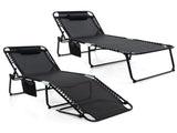 Oversized Patio Chaise Lounge, 27" Wide 4-Position Adjustable Backrest Folding Tanning Chair-Black 23769498