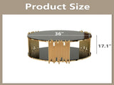 Modern minimalist light luxury style stainless steel circular coffee table, black tempered glass 38672474