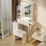 ZNTS Small Space Left Bedside Cabinet Vanity Table + Cushioned Stool, 2 AC+2 USB Power Station, Hair W936140170