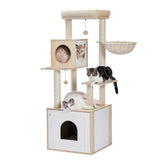 ZNTS 56.7" Cat Tree with Litter Box , for Indoor Cats with Storage Cabinet and Cozy Cat Condo, Sisal 05599943