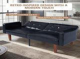 Modern PU Leather Futon Sofa with Tufted Backrest, Adjustable Reclining Couch with Wood & Metal 60542537