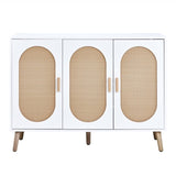 3-door vertical shoe cabinet particle board plastic rattan white frame original wood rattan 17034426