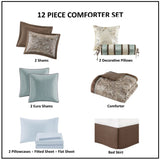 12 Piece Comforter Set with Cotton Bed Sheets Blue/Brown Cal King B035128825