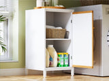Living Room Side Cabinet with Bamboo Slats Door, Natural White 62377944