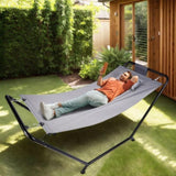 Outdoor Hammock Bed with Stand, Cozy Outdoor Hammock with Pillow & Storage Pocket for Patio, 88465544