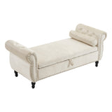 Velvet Multifunctional Storage Rectangular ottoman bench with 1 Pillow, Beige N769P186110B