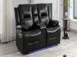 2 Seater Home Theater Recliner Manual Recliner Chair with a LED Light Strip Two Cup Holders and a WF323622AAB