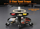 Black Rolling Mechanic Stool with 2-Tier Tool Storage Trays, PU Leather Pneumatic Height 25679117