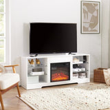 ZNTS TV Stand Electric Fireplace Glass Shelves, 3D Fireplace TV Stand with LED Lights Wood with USB W1758P210372