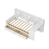 Wooden L-Shape Daybed with Seven Storage Cabinets and Two Storage Drawers, Multi-functional Bed with 96529688